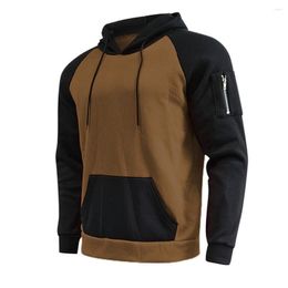 Herenhoodies Casual hoodie Pluche Colorblock Warm wintersweatshirt met ritssluiting Decor Grote opgestikte zak voor sport