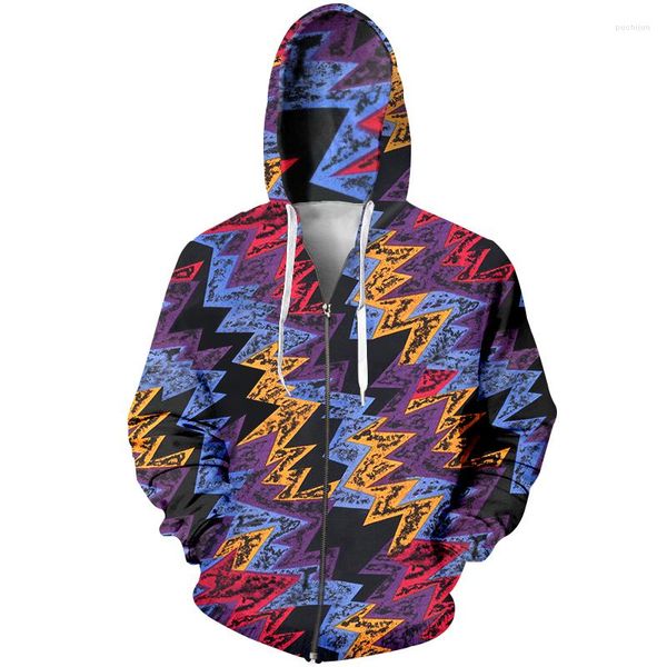 Sweats à capuche pour hommes Casual Vêtements pour hommes Sweat à capuche zippé Hip Hop 3D Sweat Hommes Survêtement Flash Electric Wavy Design 6XL Zip
