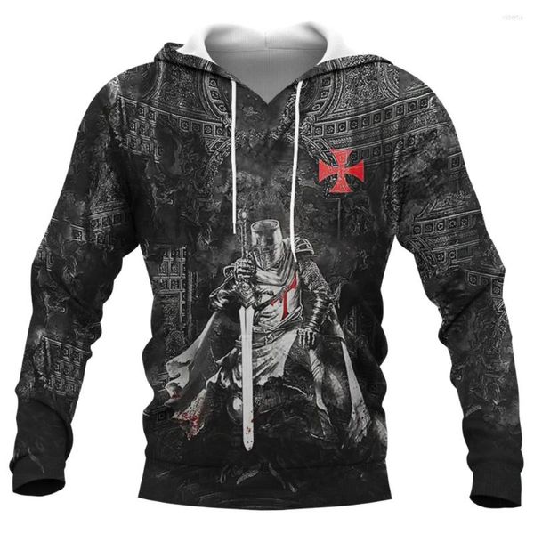 Sudaderas con capucha para hombre Catolicismo Crusader Knight Impresión 3D Sudadera con capucha para hombre Moda Europa América Chaquetas Harajuku Abrigo Ocio diario de gran tamaño