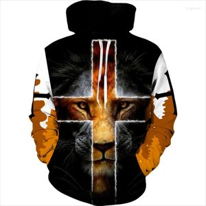 Sweat à capuche homme Bible chrétienne foi jésus dieu sweat à capuche homme 3D Lion imprimé Streetwear automne hiver manches longues cordon mâle