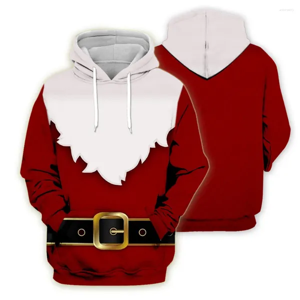 Sweat à capuche rouge pour hommes, pull de noël amusant, père noël, Cosplay, haut rouge, vêtements de Couple pour noël