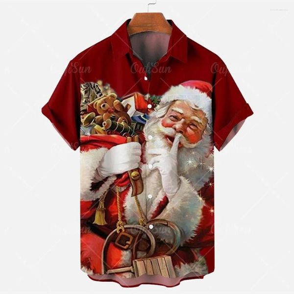 Sudaderas con capucha para hombre, camisas con estampado gráfico navideño, camisetas Harajuku, ropa de gran tamaño para vacaciones hawaianas a la moda con solapa corta de verano