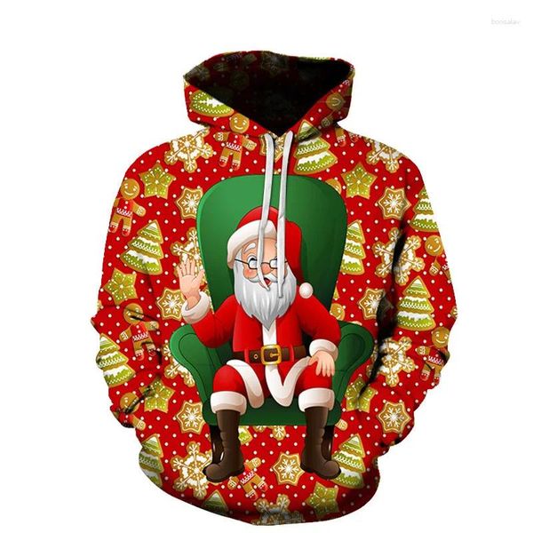 Sudaderas con capucha para hombre, Sudadera con capucha navideña, sudadera con estampado de Papá Noel en 3D, moda informal, jersey Y2K divertido para mujer, Sudaderas grandes