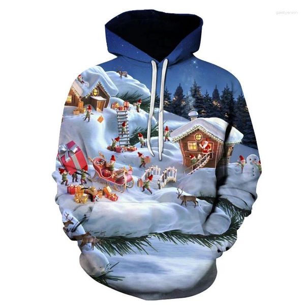 Sweats à capuche pour hommes Sweat à capuche de Noël pour hommes Collection Père Noël 3D Sweat-shirt imprimé Pull pour femme Mode décontractée Grand Sudaderas De Mujeres