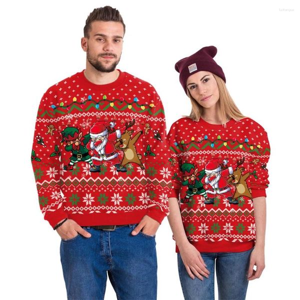 Sudaderas para hombres suéteres navideños suéteres para hombres reindee 3d estampado en pina oeño suéter top pareja de pareja navideña sudadera navideña