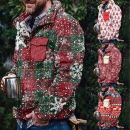 Hoodies masculinos Natal floco de neve padrão botão frontal pulôver jaqueta romance solto ajuste masculino grandes camisas de suor