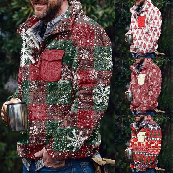 Sudaderas con Capucha para Hombre Patrón De Copo De Nieve De Navidad Botón Delantero Jersey Chaqueta Novela Camisa Deportiva Bolsillo con Capucha Túnica Longitud Sudadera Hombres