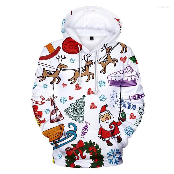 Sudaderas con capucha para hombre Sudadera navideña Unisex Hombres Mujeres Impresión 3D Papá Noel Novedad Muñeco de nieve Casual