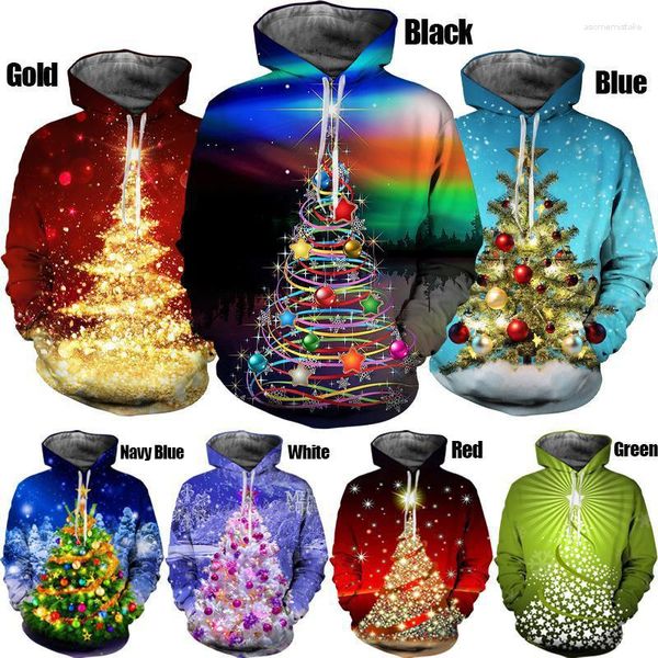 Sweat à capuche pour hommes, impression 3d d'arbre de noël et pull à capuche à la mode pour femmes, décontracté, amusant, fête