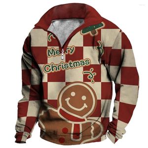 Sweats à capuche pour hommes Pull zippé de Noël pour hommes 3D imprimé mode homme vêtements haut ample surdimensionné sweat-shirt à manches longues automne à capuche