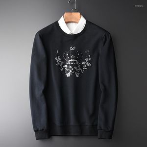 Sweats à capuche pour hommes, sweat-shirt classique en polaire noire de haute qualité, manteau à col rond brodé à paillettes, grande taille M-4XL