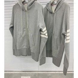 Sweats à capuche pour hommes Sweats à capuche classiques Mode coréenne Zipper Streetwear Vêtements Gris Rayé Casual Sportwear Hommes Femmes Veste en coton