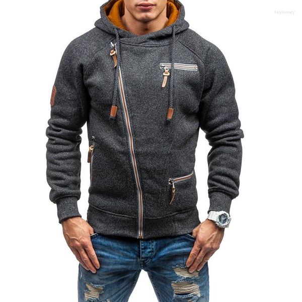 Hommes Hoodies Manteau Oblique Zipper À Capuche Sport Fitness Sweat Tops Mode Pulls Gris Noir Chaud Hiver Sport Vêtements