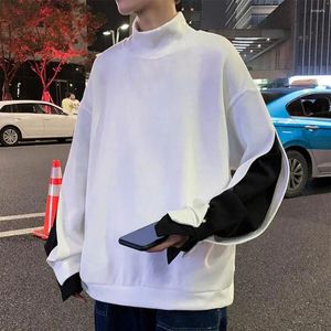 Sudaderas con capucha para hombre, Top a juego con cuello alto, sudadera elegante para hombre, ajuste holgado y cálido con retales coloridos para otoño