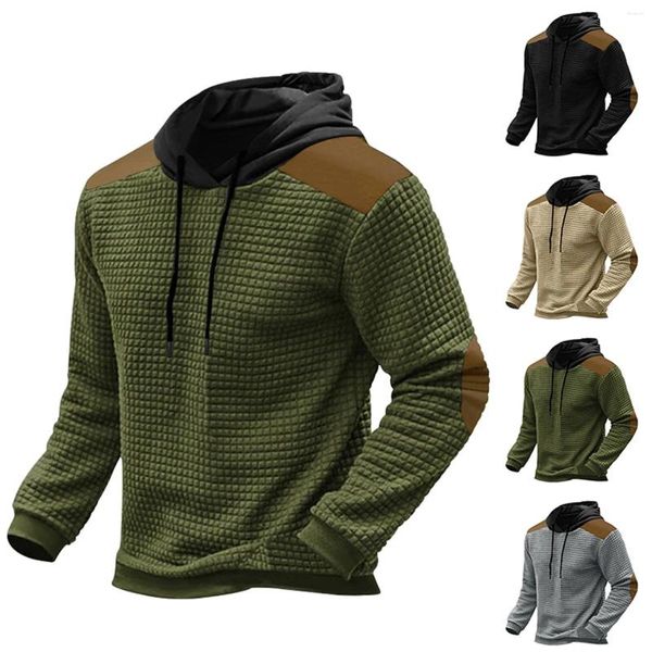 Sweats à capuche pour hommes Colorblocked Plaid Sweat à capuche à manches longues Sweat à capuche Top Outdoor