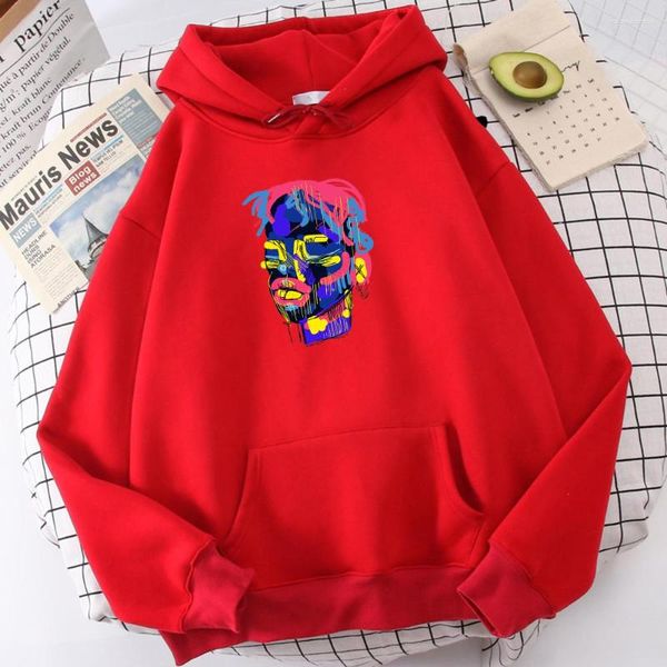 Sudaderas con capucha para hombre con estampado colorido de caras de garabatos Y2K para hombre, sudadera cálida deportiva, jerséis de lana Vintage, sudadera cómoda a la moda para hombre