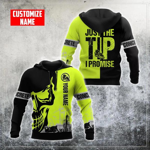 Sweat à capuche masculin en béton Skull Green Safety 3d veste hommes / femmes Sweats-shirts à capuche Zipper Streetwear Streetwear Unisexe Pullover