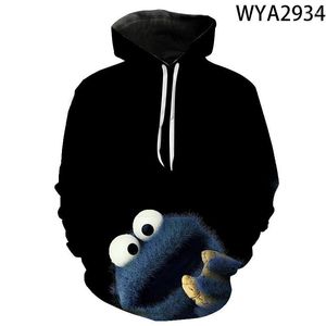 Sweats à capuche pour hommes Cookie Monster Party 3D hommes femmes enfants décontracté Streetwear garçon fille enfants mode Cool impression sweats pull