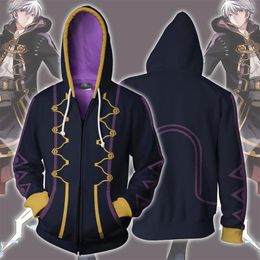 Heren Hoodies Cosplay Fire Emblem Robin Zipper Hoodie Sweat Shirt Hooded Anime Sweatshirt Jacket Coatume Kostuum