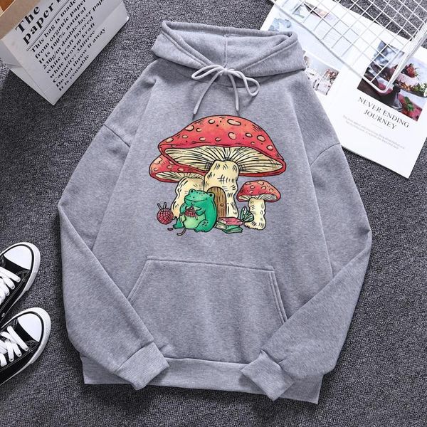 Sweats à capuche pour hommes Cottagecore Esthétique Grenouille Tricot Champignon Maison Hommes Sweat À Capuche Harajuku Doux Polaire Vêtements Casual Lâche Hommes Streetwear