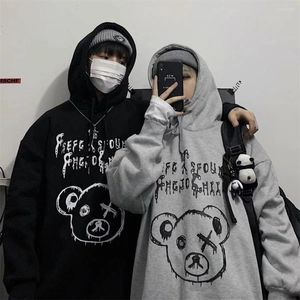 Heren Hoodies Paar Black Cartoon mannelijke Casual Harajuku Sweatshirts Streetwear Men Women Losse Gery Kroan Style Oversize Hoodie