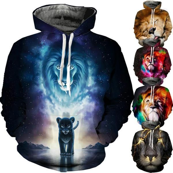 Sudaderas con capucha para hombres Parejas Sudaderas con estampado de león en 3D para hombres y mujeres Cool Lovers Sports Tops Coat Jacket