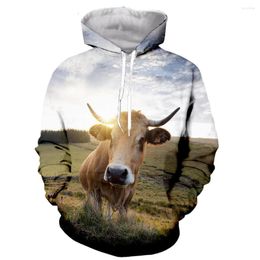 Heren Hoodies Cow grappige mode lange mouwen 3D -print rits/hoodies/sweatshirts/jas/mannen/vrouwen