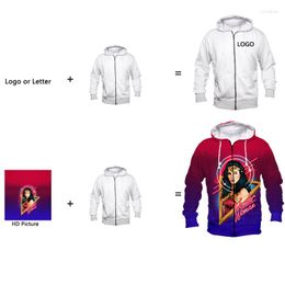 Herenhoodies op maat diy all-over print tops zip hoodie gepersonaliseerde aangepaste afbeelding logo 3D lange mouwen voor unisex