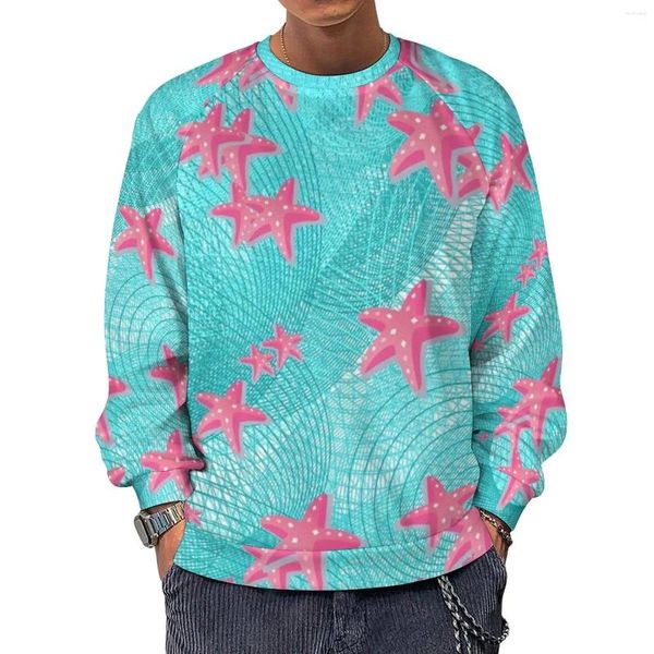 Sudaderas con Capucha para Hombre, Sudaderas Informales con Estampado De Animales Lindos, Estrella De Mar Rosa, Harajuku, Cuello Redondo, Sudadera con Capucha De Gran Tamaño De Moda Callejera De Invierno De Manga Larga