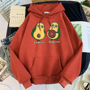 Sweats à capuche pour hommes mignon avocat grossesse à capuche mâle dessin animé mode sweat hommes tendance rue vêtements confortable surdimensionné survêtement pour