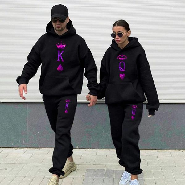 Sweats à capuche pour hommes mignon Couple saint valentin cadeau à capuche couronne sweat polaire Harajuku costume surdimensionné pull décontracté