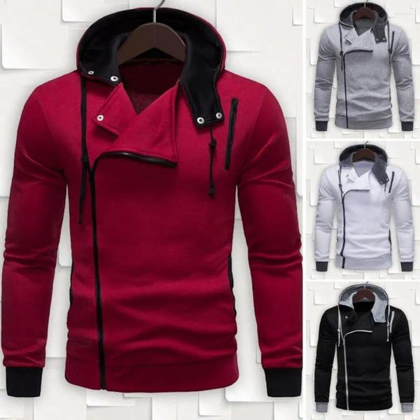 Sudaderas con Capucha para Hombre Sudadera con Cremallera Diagonal Asimétrica con Puño Elástico Cordón Elegante Sudadera De Otoño para Hombres Suave