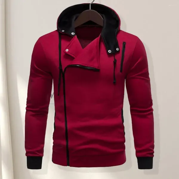 Sudadera con capucha masculina con capucha diagonal con capucha con capucha elegante con la sudadera con capucha de manga larga oblicua elástica