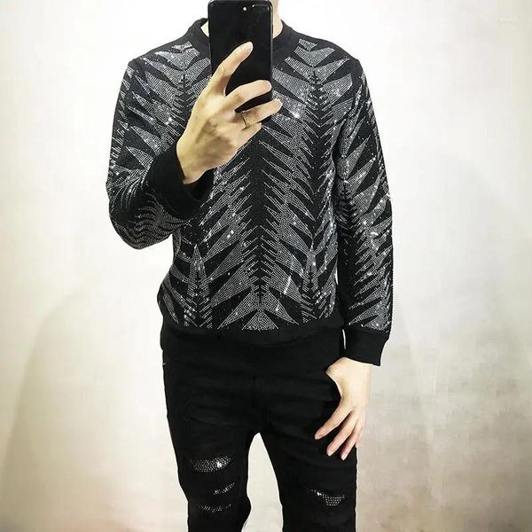 Sudaderas con capucha para hombre, jersey de manga larga con diamantes, sudadera informal para hombre, ropa de calle, camiseta gótica Punk de Hip Hop, camisetas de escenario