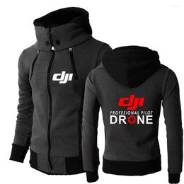 Herenhoodies Dji Professional Pilot Drone Print Herfst Casual Effen Kleur Heren Hoodie met dubbele ritssluiting Slim Fit Comfort Streetwear