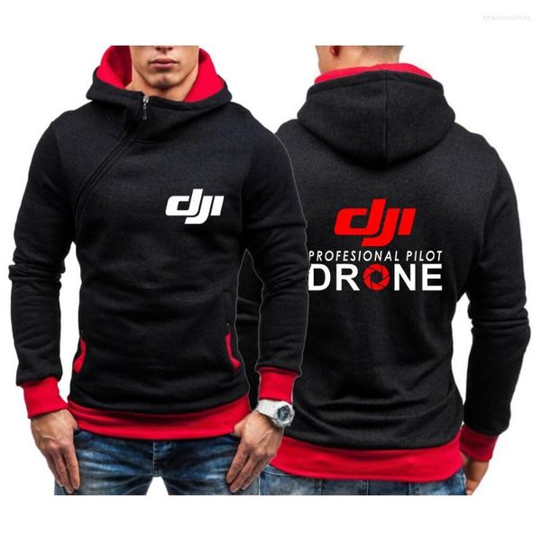 Sudaderas con capucha para hombre Dji Piloto profesional Drone Imprimir Primavera Otoño Moda para hombre Sudadera con capucha informal Suéter con cremallera diagonal Ropa