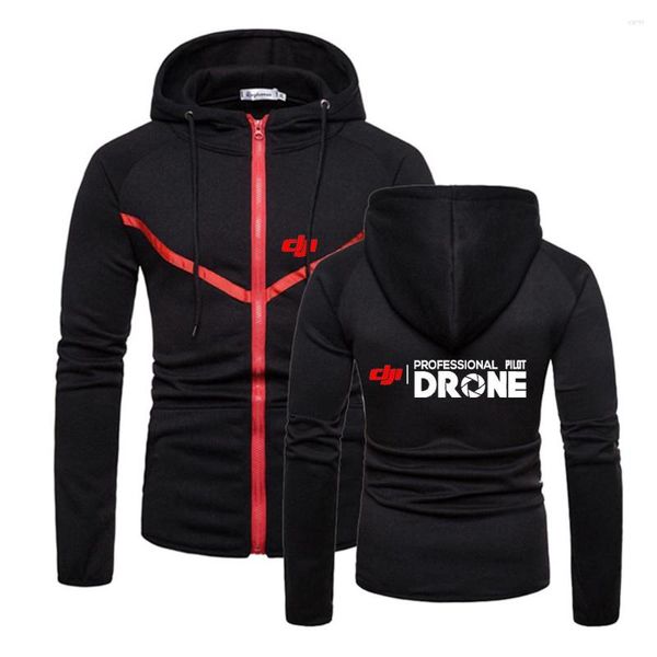 Sweats à capuche pour hommes DJI Pilote professionnel Drone Imprimer Mode Double Zip Sweat à capuche Printemps Automne Veste à capuche Casual Zipper Sweatshirt