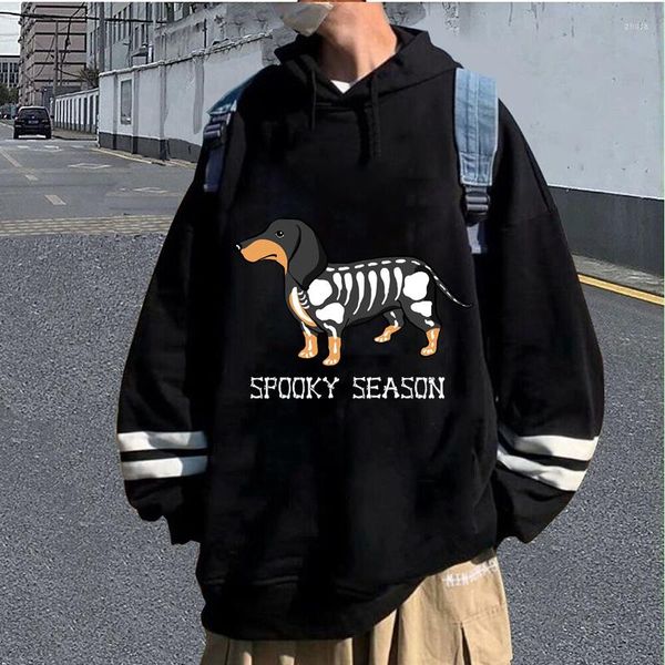 Sweats à capuche pour hommes Dog Skeleton Spooky Season Print Harajuku Unisex Y2k Sweats surdimensionnés Hip Hop Grunge Goth Winter Hooded Streetwear