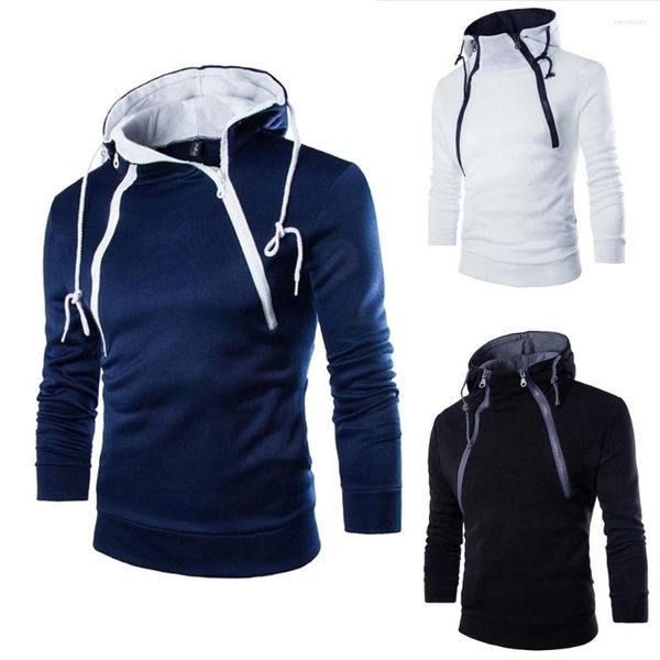 Sudaderas con capucha para hombre, sudaderas con capucha con doble cremallera para primavera y otoño, prendas de vestir con capucha de Color sólido, sudadera cálida de lana a la moda, ropa de calle