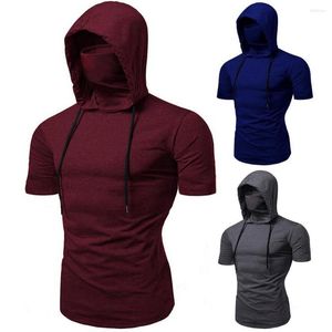 Heren Hoodies Drawtring Hooded Herhemd Solid kleur Gezicht Korte Mouw Top All Match Anti-Shrink Sports for Outdoor Jogging