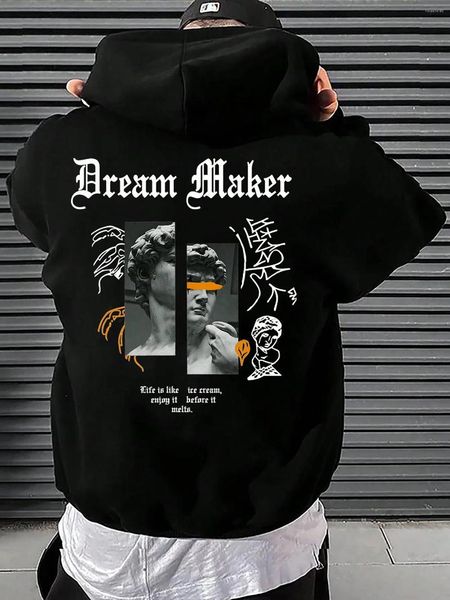 Sudaderas con capucha para hombre Dream Maker Brave Sculpture Pattern Ropa para hombre Bolsillo creativo Hip Hop Otoño Streetwear Fleece Casual Ropa masculina