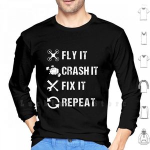 Hoodies voor heren Drone Uav | It Crash Fix Repeat Hoodie met lange mouwen die elke dag vliegt