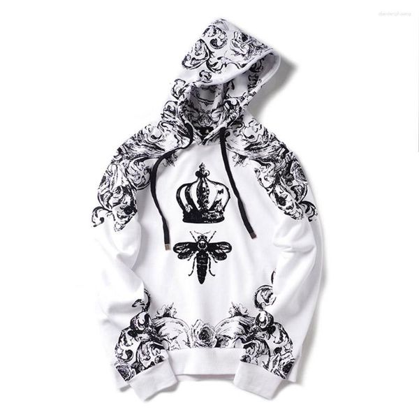 Hommes Hoodies DUYOU Hommes Marque De Mode Casual Imprimer Couronne Abeilles Hip Hop Coton À Manches Longues Sweat