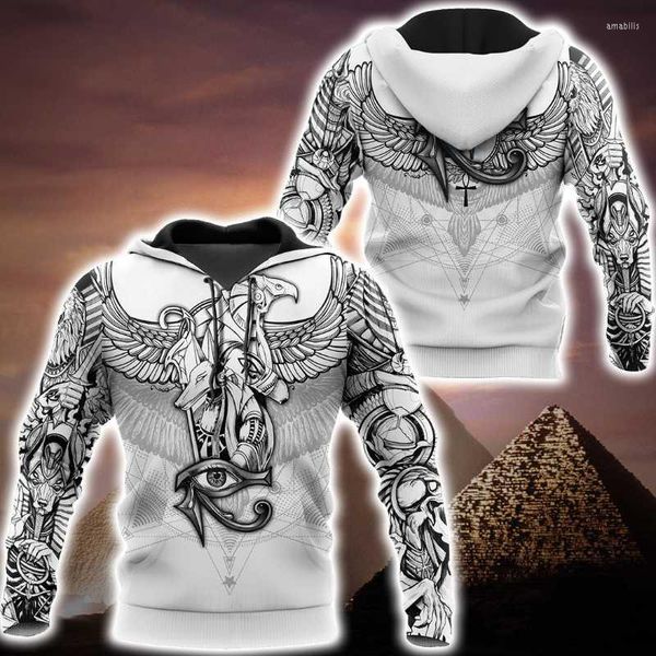 Sudadera para hombres dioses egipcios Antiguos tatuajes blancos 3d sudadera con capucha impresa completa para hombre y mujer sudadera con cremallera chaqueta casual