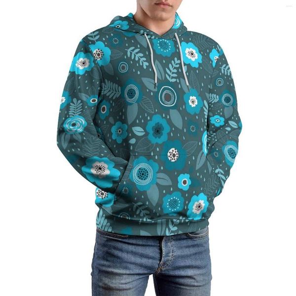 Sudaderas con capucha para hombre, sudaderas con capucha elegantes y florales informales de manga larga con flores azules, Sudadera con capucha Harajuku, sudaderas con capucha holgadas personalizadas de gran tamaño para invierno