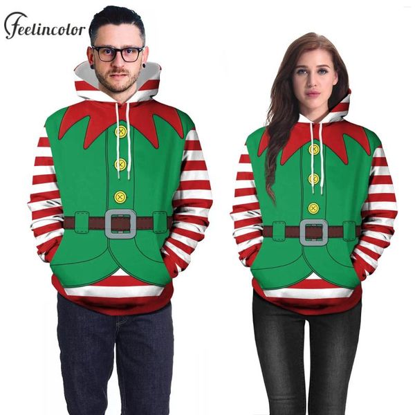 Sudaderas con Capucha para Hombre Elf Christmas Holiday Pareja Sudadera con Capucha Fea Sudadera con Capucha con Estampado 3D Jersey De Alce De Gran Tamaño Ropa De Calle con Bolsillo Ropa Abrigada para Adultos