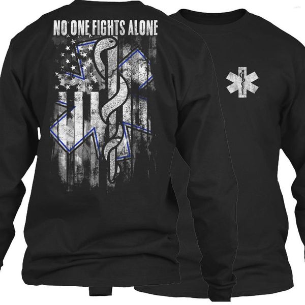 Sweats à capuche pour hommes EMS : Personne ne se bat seul | USA Drapeau Star Of Life Paramédic Sweatshirts Coton Confortable Casual Hommes Pull À Capuche