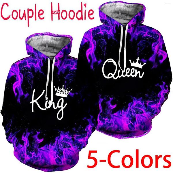Sweat à capuche masculine EST 3D Impression à la mode couple King and Queen His Her Hooded Pullover Sweatshirt Sweat's Saint Valentin's Day Cadeaux