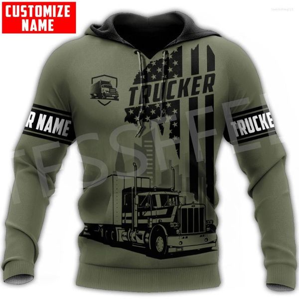 Sweats à capuche pour hommes Est nom personnalisé opérateur de camion Cosplay chauffeur de camionneur ouvrier tatouage pull 3DPrint Harajuku décontracté drôle veste 0X