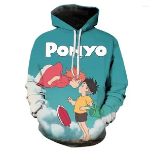 Sweat à capuche pour hommes, Anime japonais Ponyo sur la falaise, impression 3D, mode décontractée, mignon garçon et fille, manteau surdimensionné